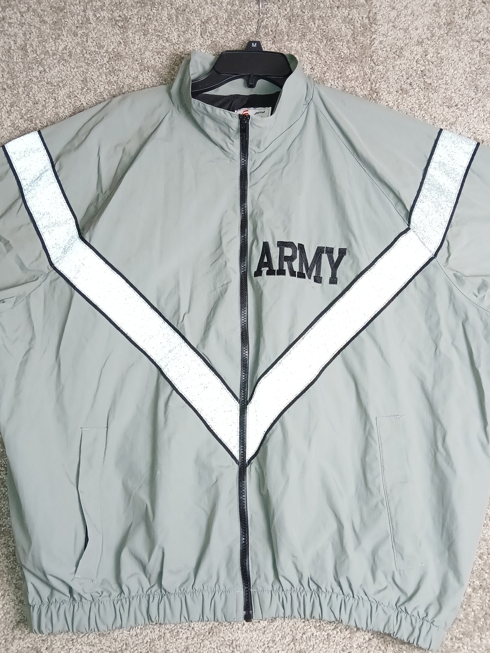 U.S. Army Gray Windbreaker Jacket with Reflective Chevron- Large